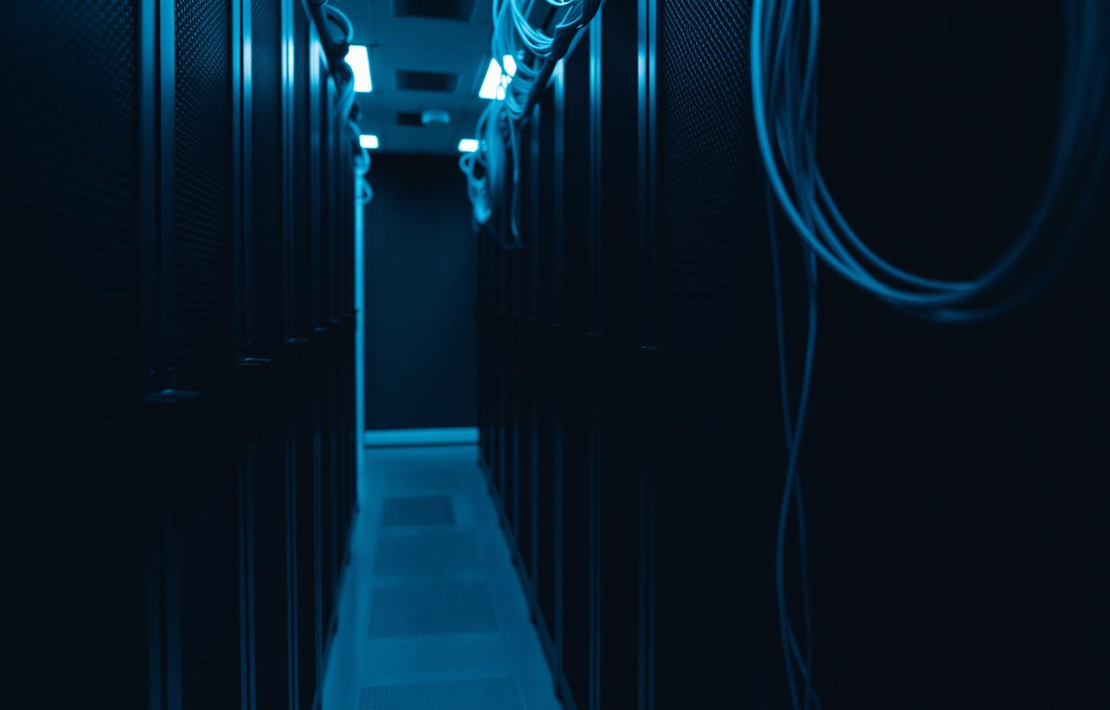 Server racks in a low-light enterprise data center